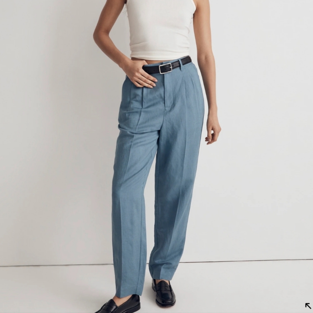 Madewell The Tailored Tapered Pant in Linen-Blend Blue Size 14